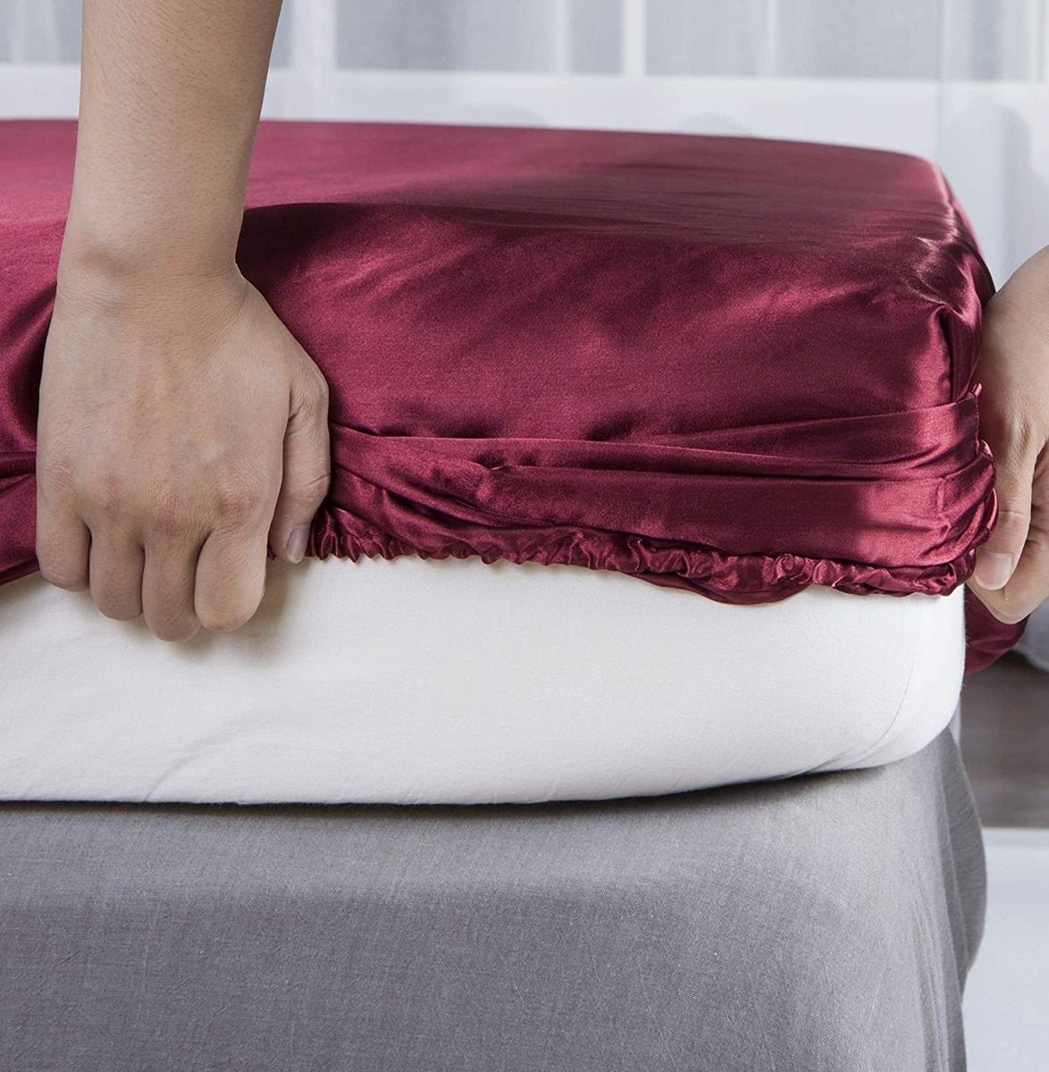 Cooling Silk Satin 4 - Piece Queen Bed Sheet Set with Deep Pockets – Hypoallergenic & Soft - Any Linen
