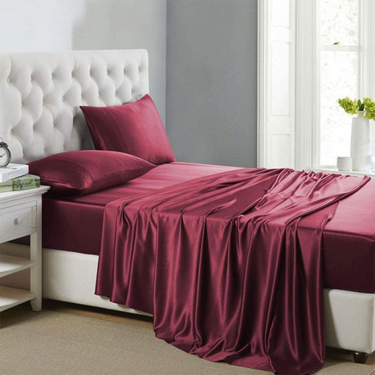 Cooling Silk Satin 4 - Piece Queen Bed Sheet Set with Deep Pockets – Hypoallergenic & Soft - Any Linen