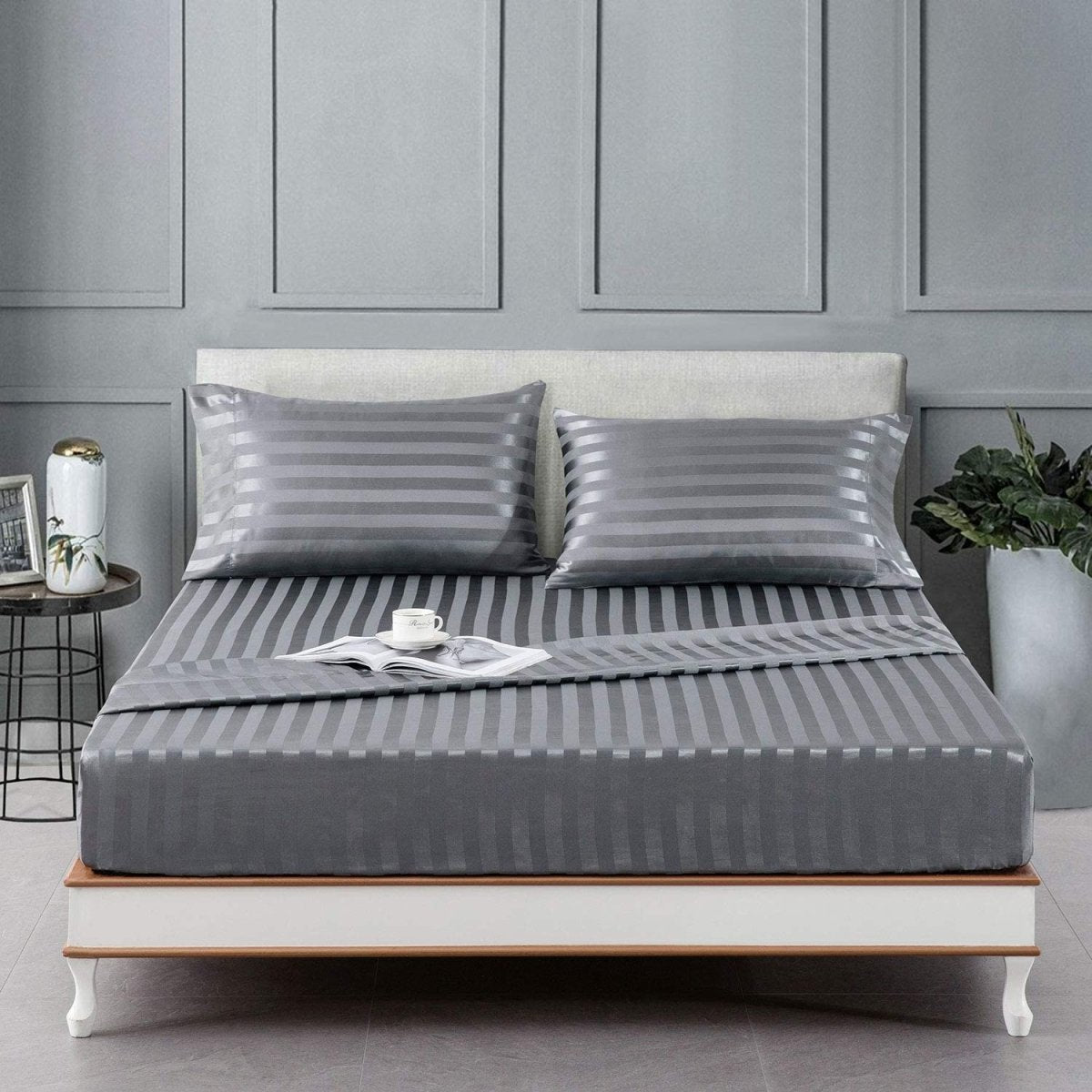 Cooling Silk Satin 4 - Piece Queen Bed Sheet Set with Deep Pockets – Hypoallergenic & Soft - Any Linen