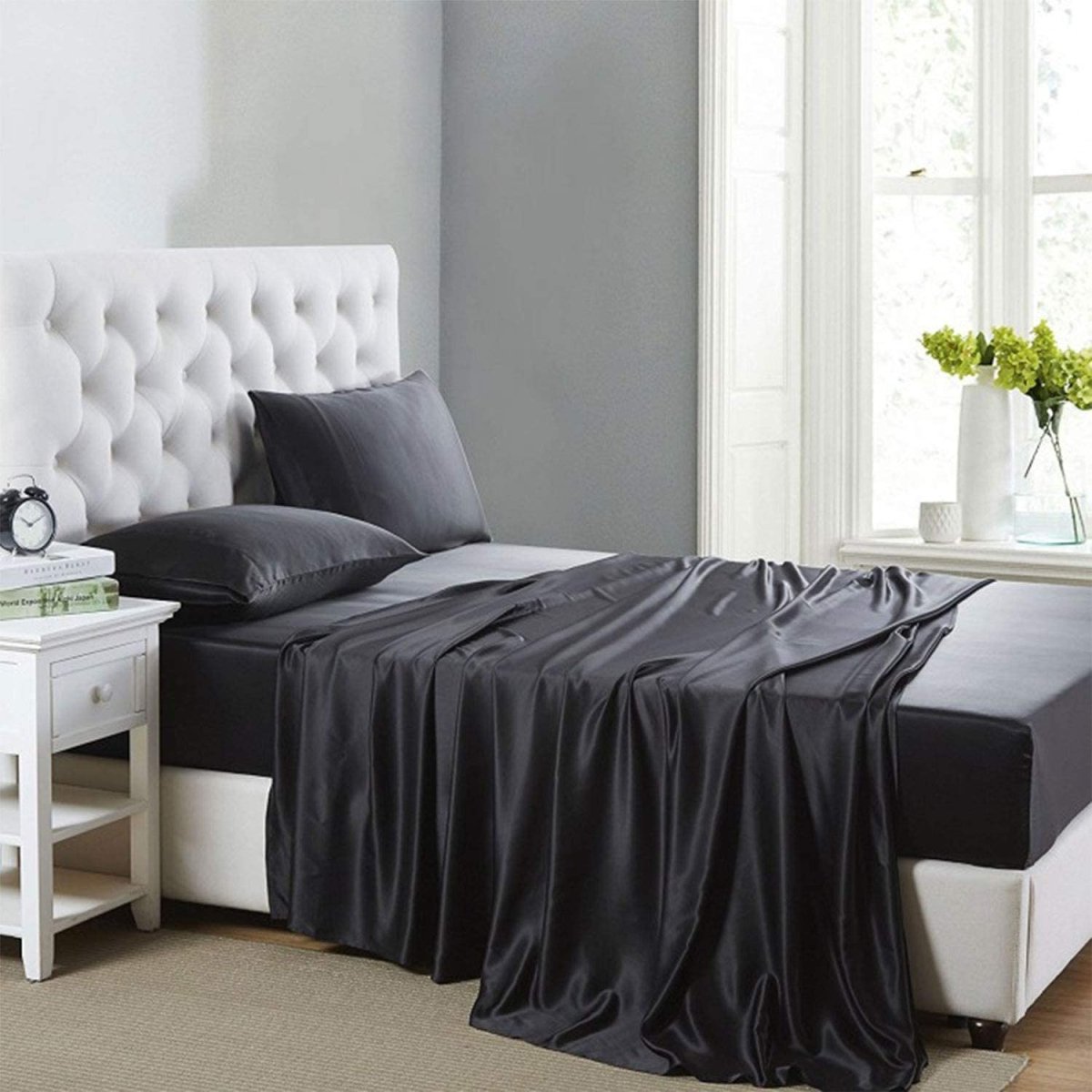 Cooling Silk Satin 4 - Piece Queen Bed Sheet Set with Deep Pockets – Hypoallergenic & Soft - Any Linen