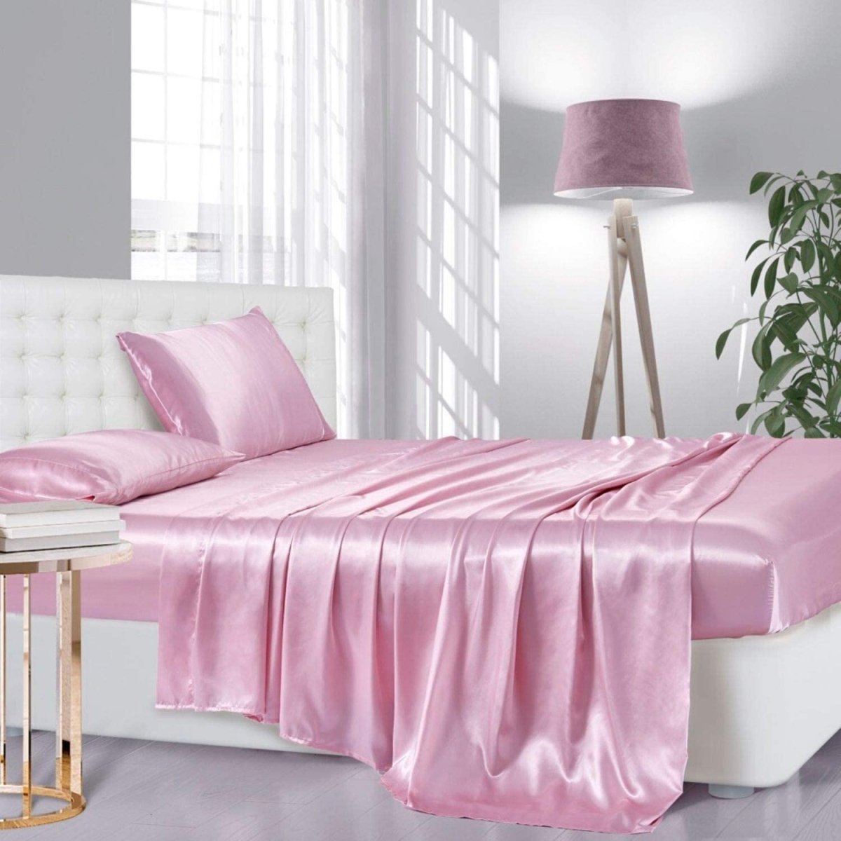 Cooling Silk Satin 4 - Piece Queen Bed Sheet Set with Deep Pockets – Hypoallergenic & Soft - Any Linen