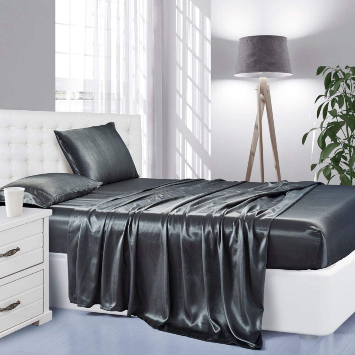 Cooling Silk Satin 4 - Piece Queen Bed Sheet Set with Deep Pockets – Hypoallergenic & Soft - Any Linen