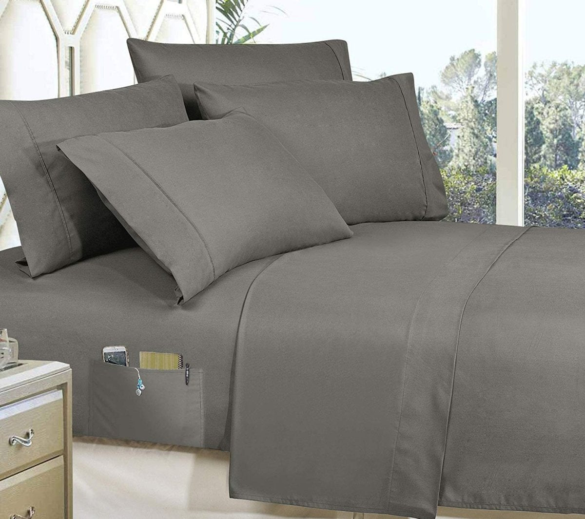Elegant 8 - Piece Bed in a Bag Comforter Set with Double - Sided Storage Pockets - Any Linen