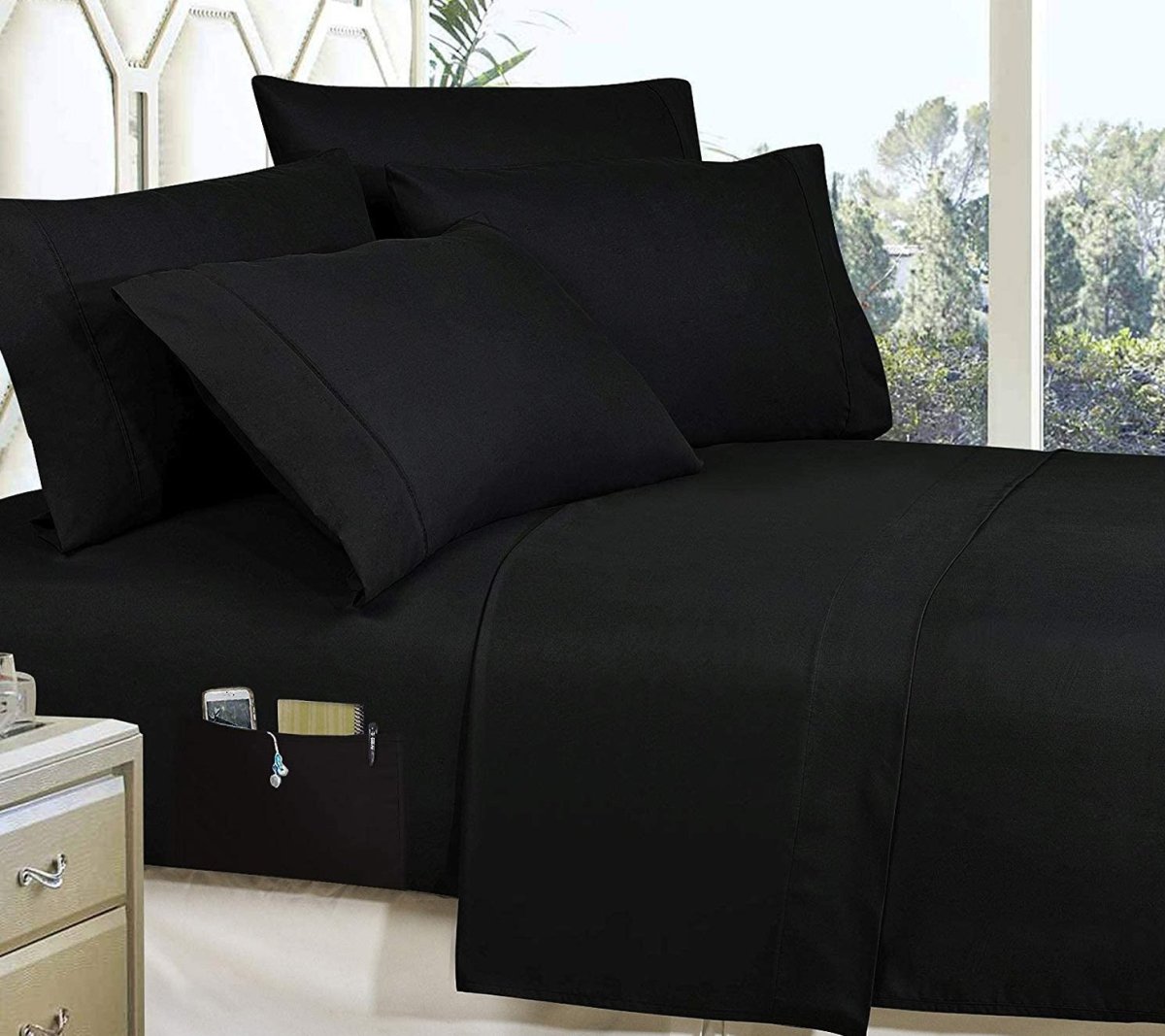 Elegant 8 - Piece Bed in a Bag Comforter Set with Double - Sided Storage Pockets - Any Linen