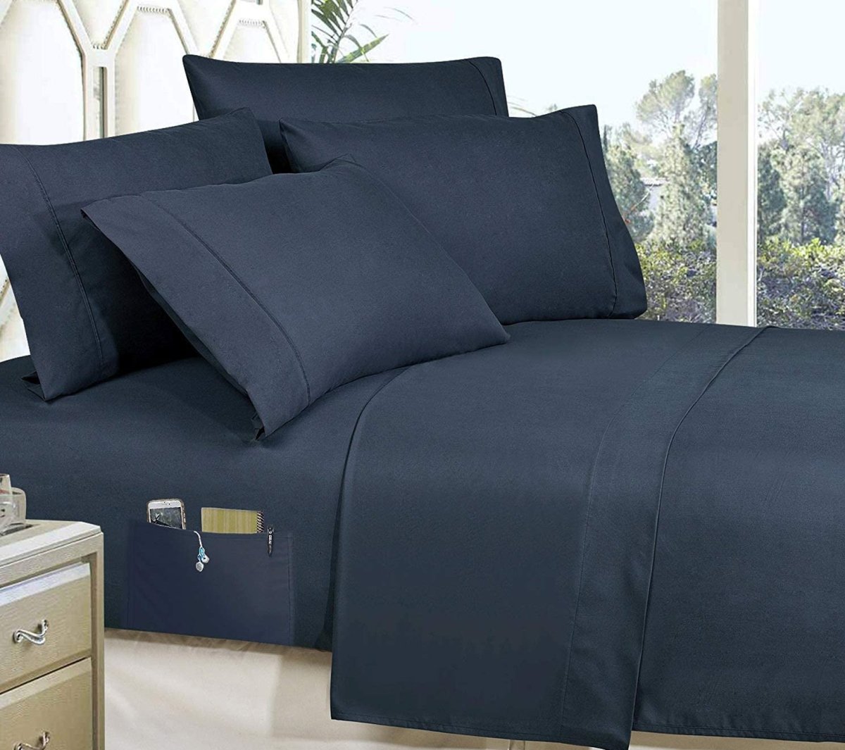 Elegant 8 - Piece Bed in a Bag Comforter Set with Double - Sided Storage Pockets - Any Linen