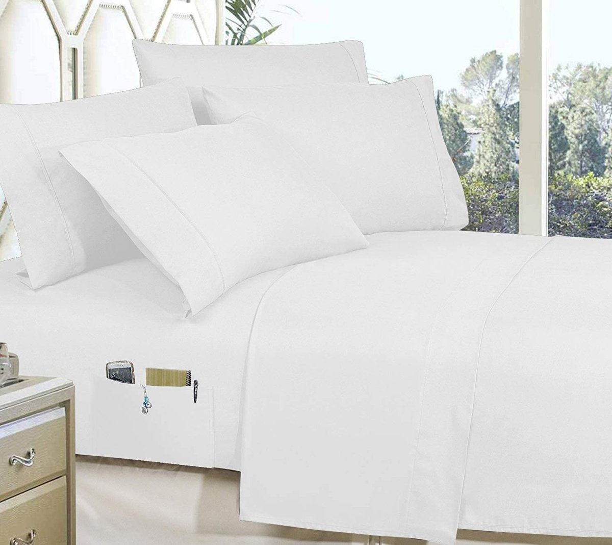 Elegant 8 - Piece Bed in a Bag Comforter Set with Double - Sided Storage Pockets - Any Linen