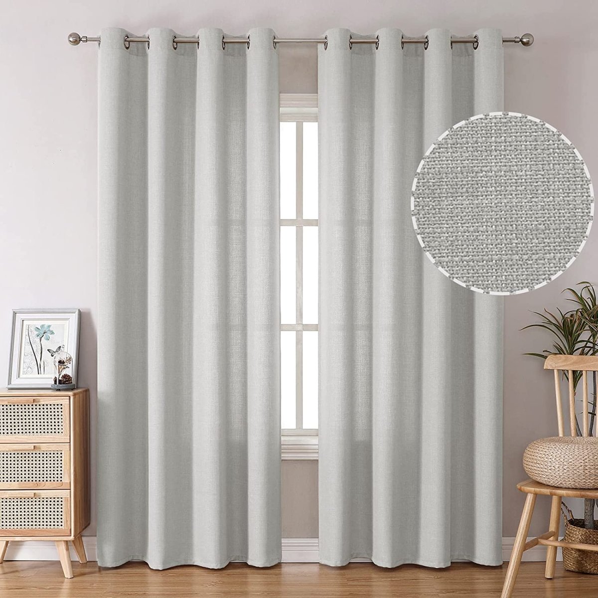 Linen Curtains Thick Semi Sheer Drapes Light Filtering Privacy Window Set of 2 Panels - Any Linen