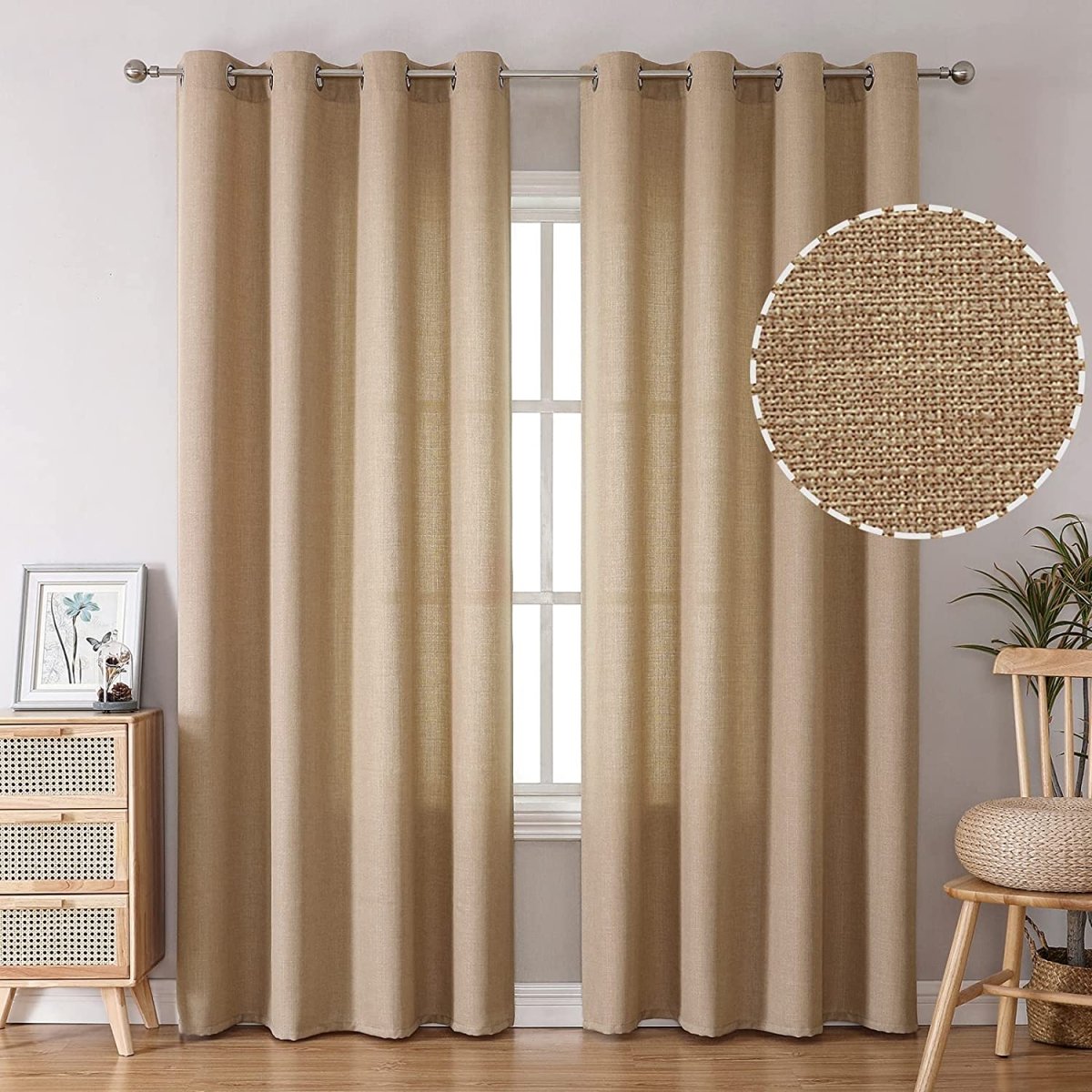 Linen Curtains Thick Semi Sheer Drapes Light Filtering Privacy Window Set of 2 Panels - Any Linen