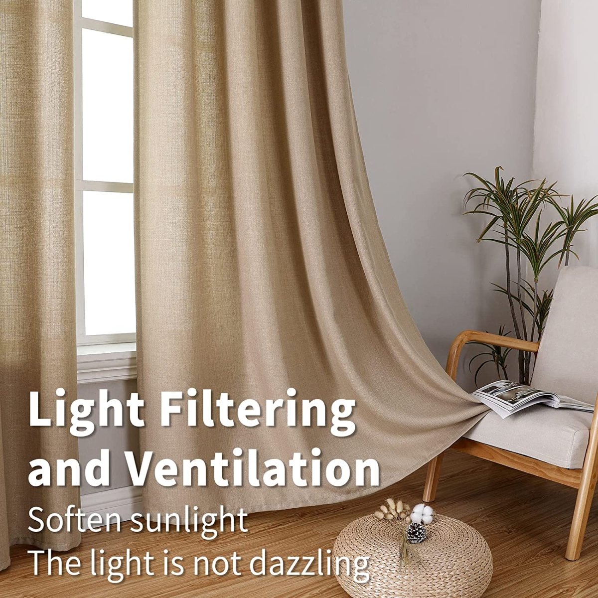 Linen Curtains Thick Semi Sheer Drapes Light Filtering Privacy Window Set of 2 Panels - Any Linen