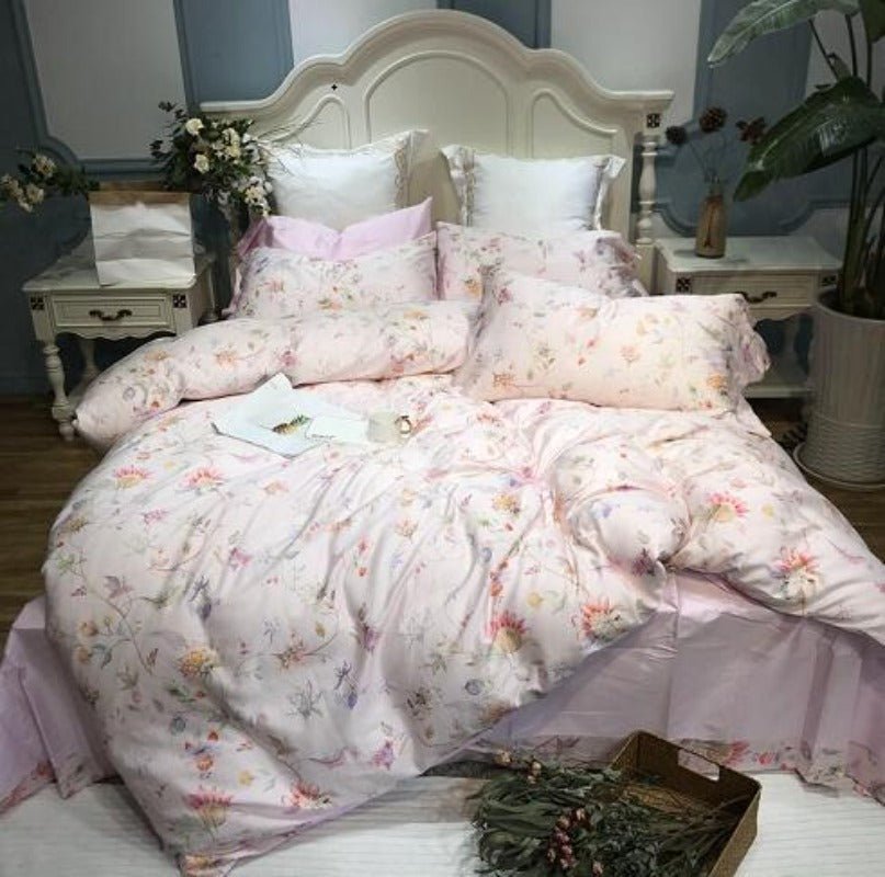 Silk Egyptian Cotton Birds Plant Duvet Cover 4 pcs Bedding Set - Any Linen