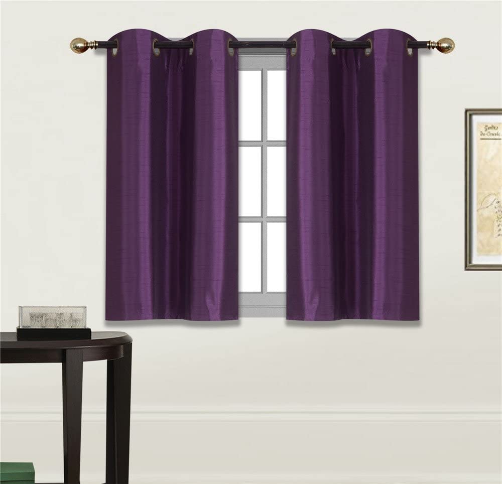 Small Window Short Curtain Faux Silk Semi Sheer Drapes 2 Panels Set - Any Linen