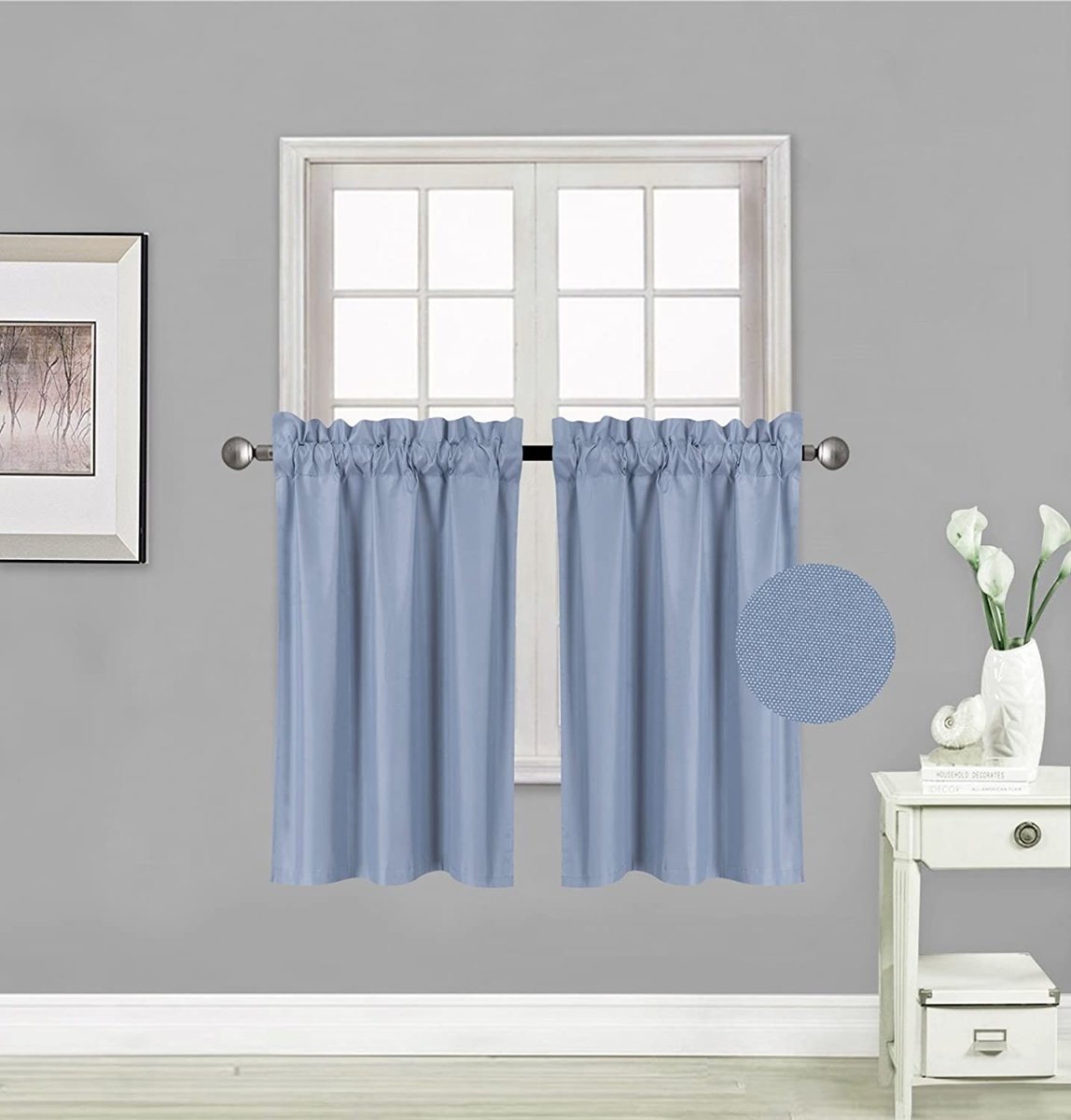 Small Window Treatment Short Curtain Insulated Blackout Drapes Tiers 2 Panels Set - Any Linen