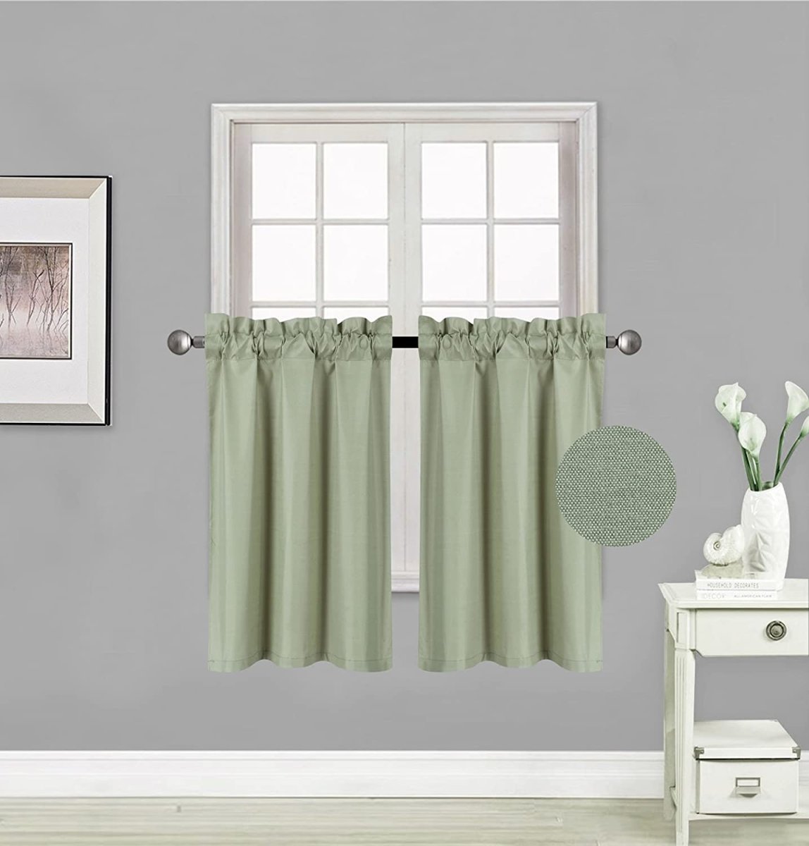 Small Window Treatment Short Curtain Insulated Blackout Drapes Tiers 2 Panels Set - Any Linen