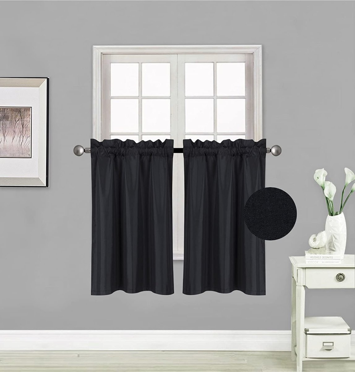 Small Window Treatment Short Curtain Insulated Blackout Drapes Tiers 2 Panels Set - Any Linen