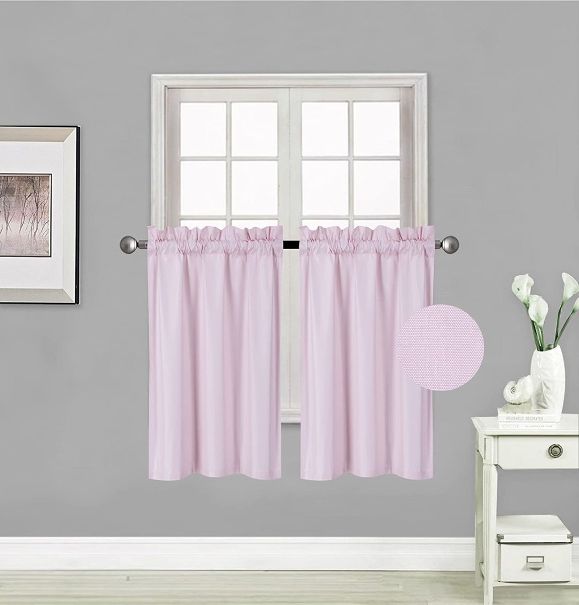 Small Window Treatment Short Curtain Insulated Blackout Drapes Tiers 2 Panels Set - Any Linen