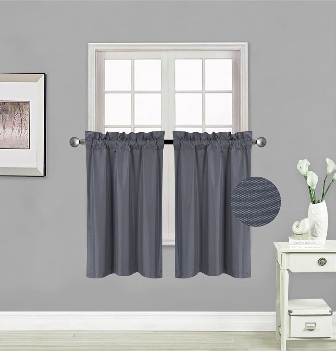 Small Window Treatment Short Curtain Insulated Blackout Drapes Tiers 2 Panels Set - Any Linen