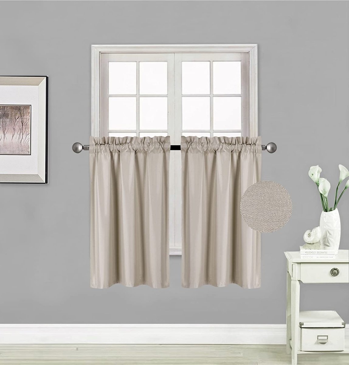 Small Window Treatment Short Curtain Insulated Blackout Drapes Tiers 2 Panels Set - Any Linen