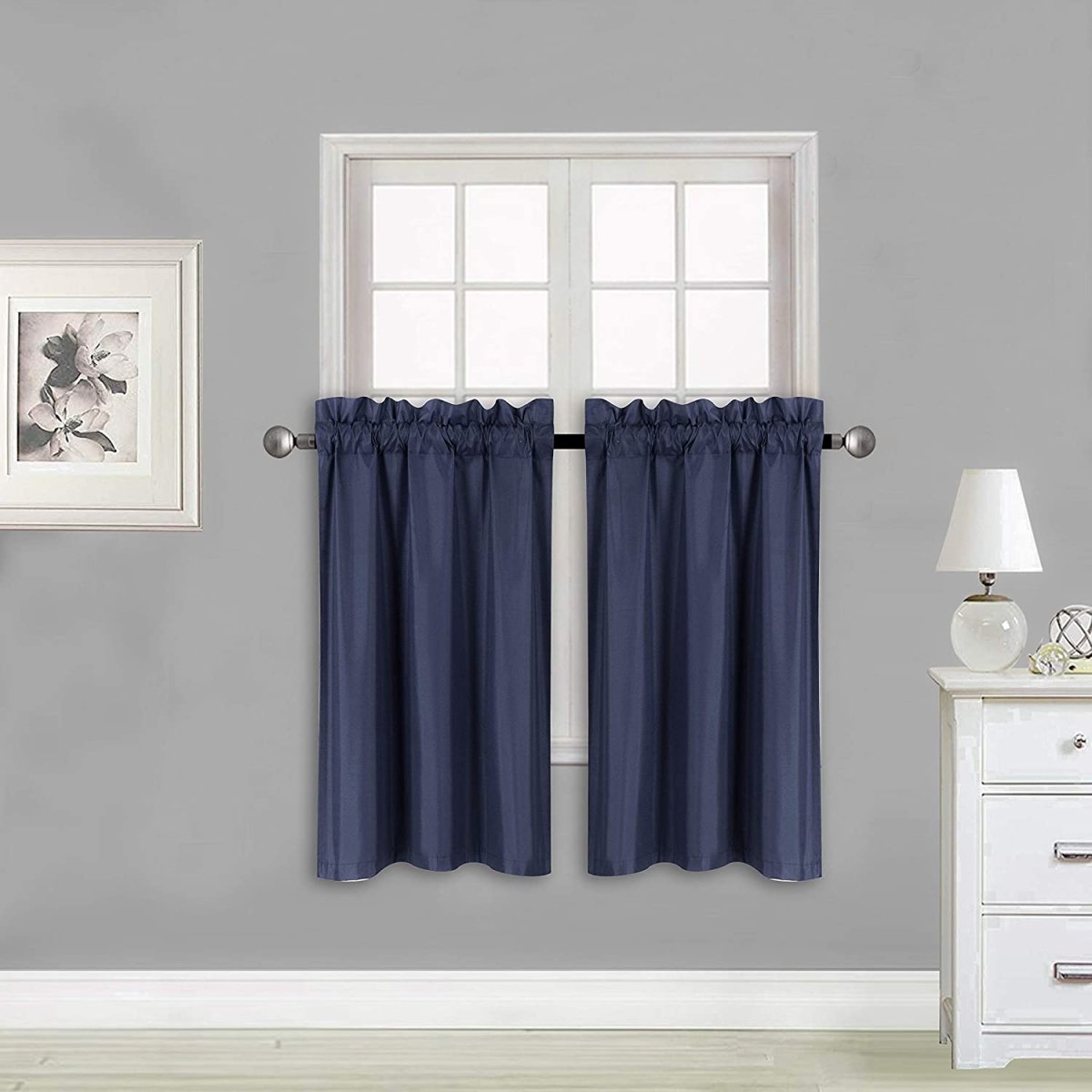 Small Window Treatment Short Curtain Insulated Blackout Drapes Tiers 2 Panels Set - Any Linen