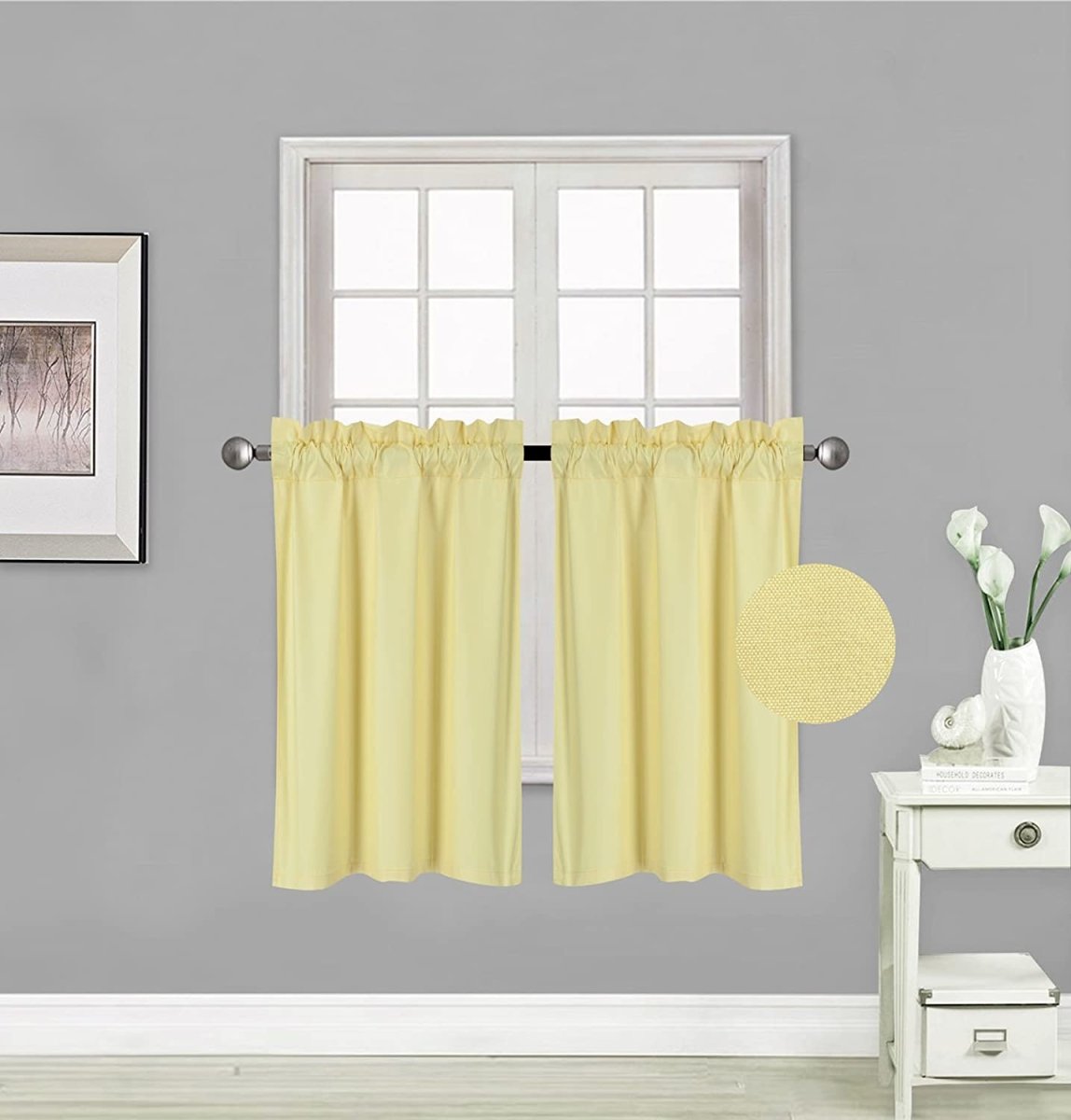 Small Window Treatment Short Curtain Insulated Blackout Drapes Tiers 2 Panels Set - Any Linen
