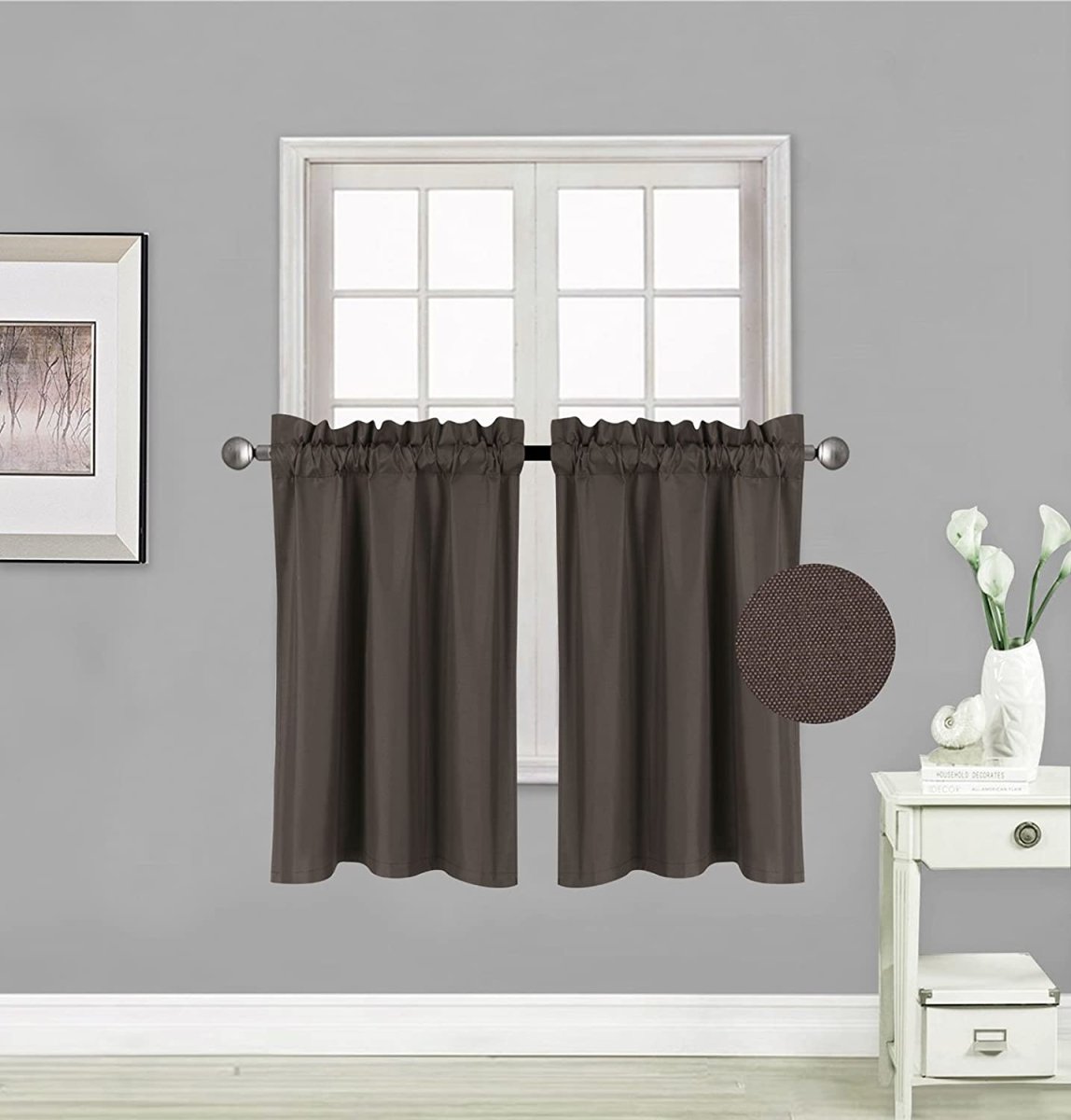 Small Window Treatment Short Curtain Insulated Blackout Drapes Tiers 2 Panels Set - Any Linen
