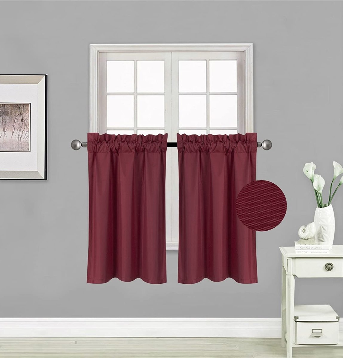 Small Window Treatment Short Curtain Insulated Blackout Drapes Tiers 2 Panels Set - Any Linen