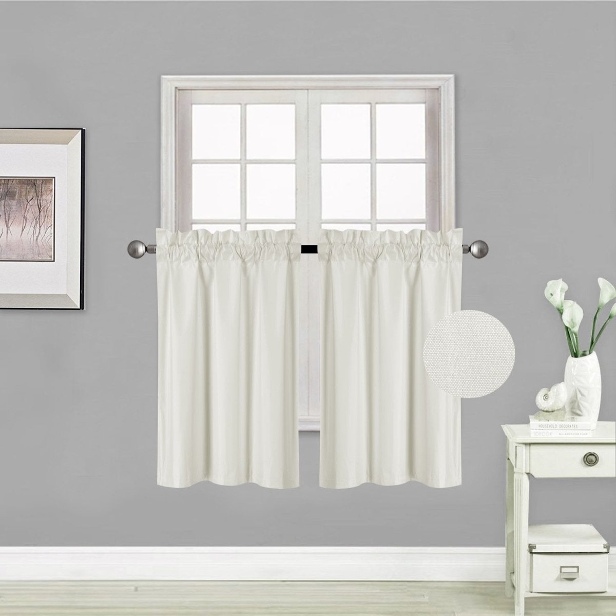Small Window Treatment Short Curtain Insulated Blackout Drapes Tiers 2 Panels Set - Any Linen