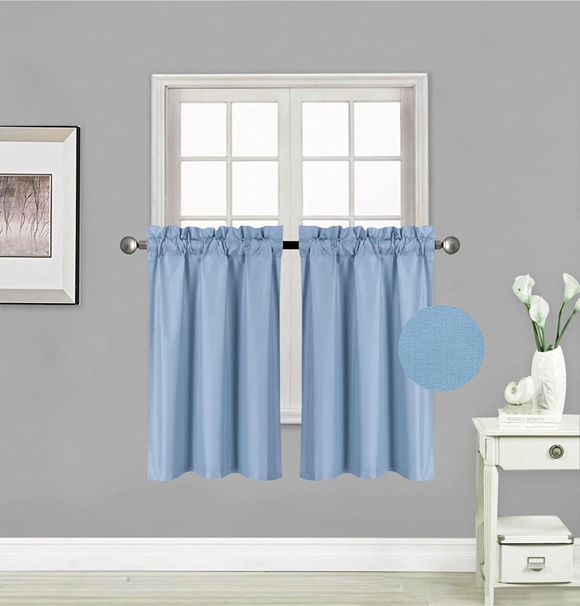 Small Window Treatment Short Curtain Insulated Blackout Drapes Tiers 2 Panels Set - Any Linen