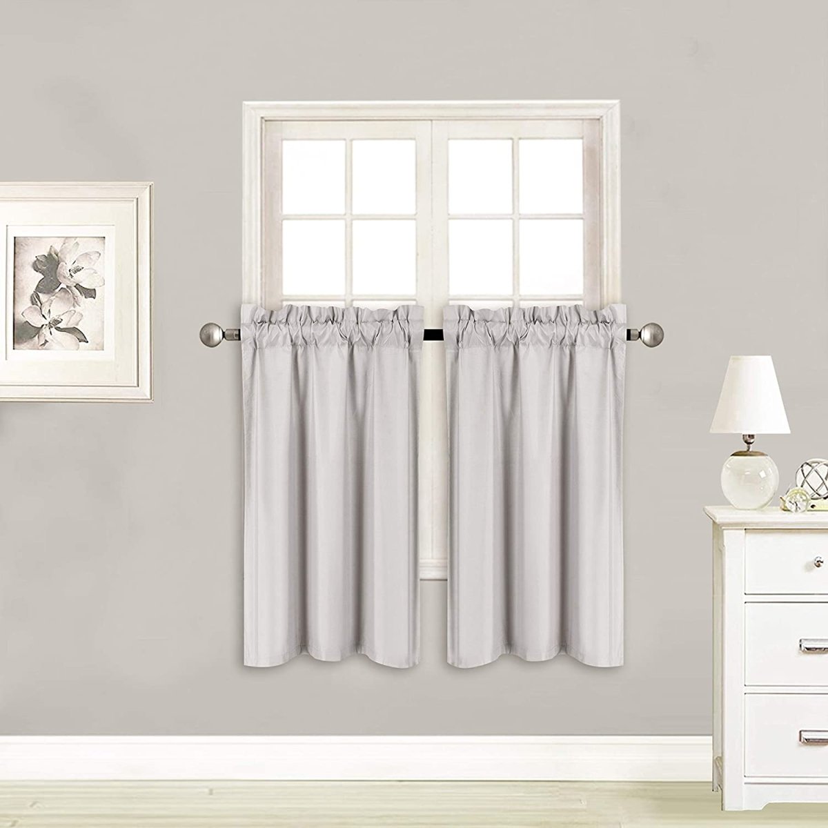 Small Window Treatment Short Curtain Insulated Blackout Drapes Tiers 2 Panels Set - Any Linen