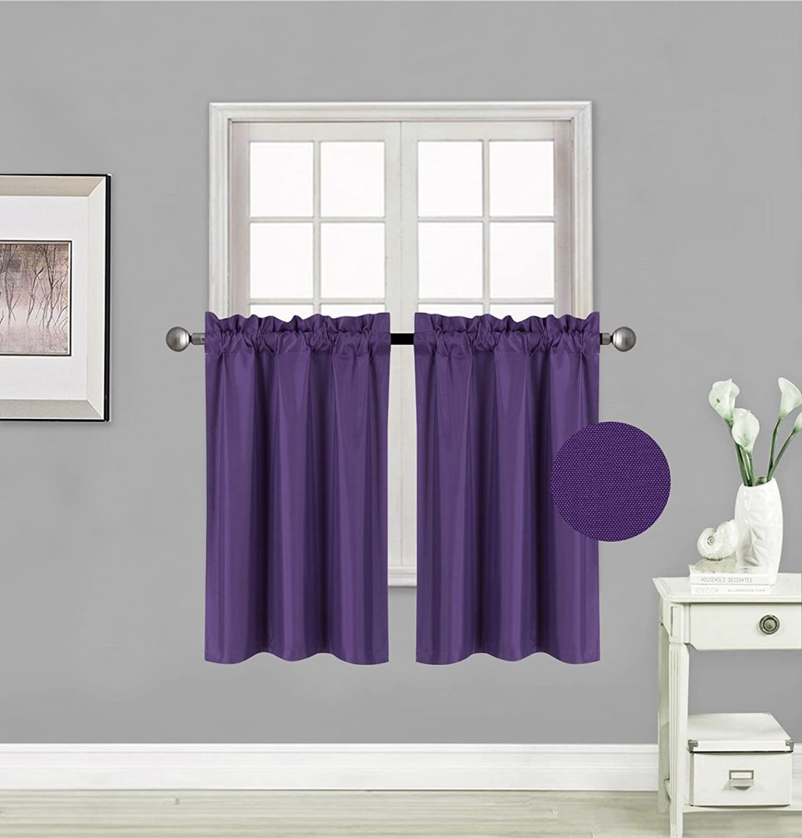 Small Window Treatment Short Curtain Insulated Blackout Drapes Tiers 2 Panels Set - Any Linen
