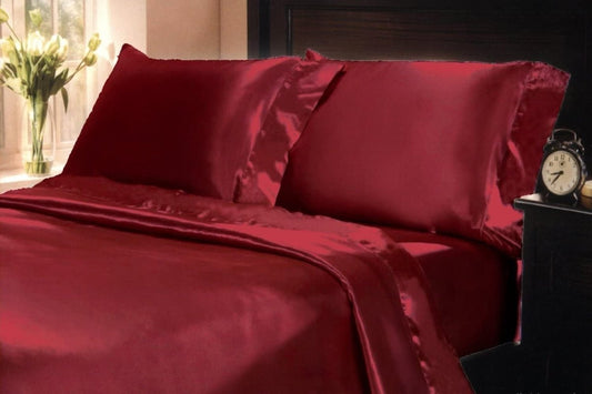Soft Silky Satin Solid Color Deep Pocket Sheet Set - Any Linen